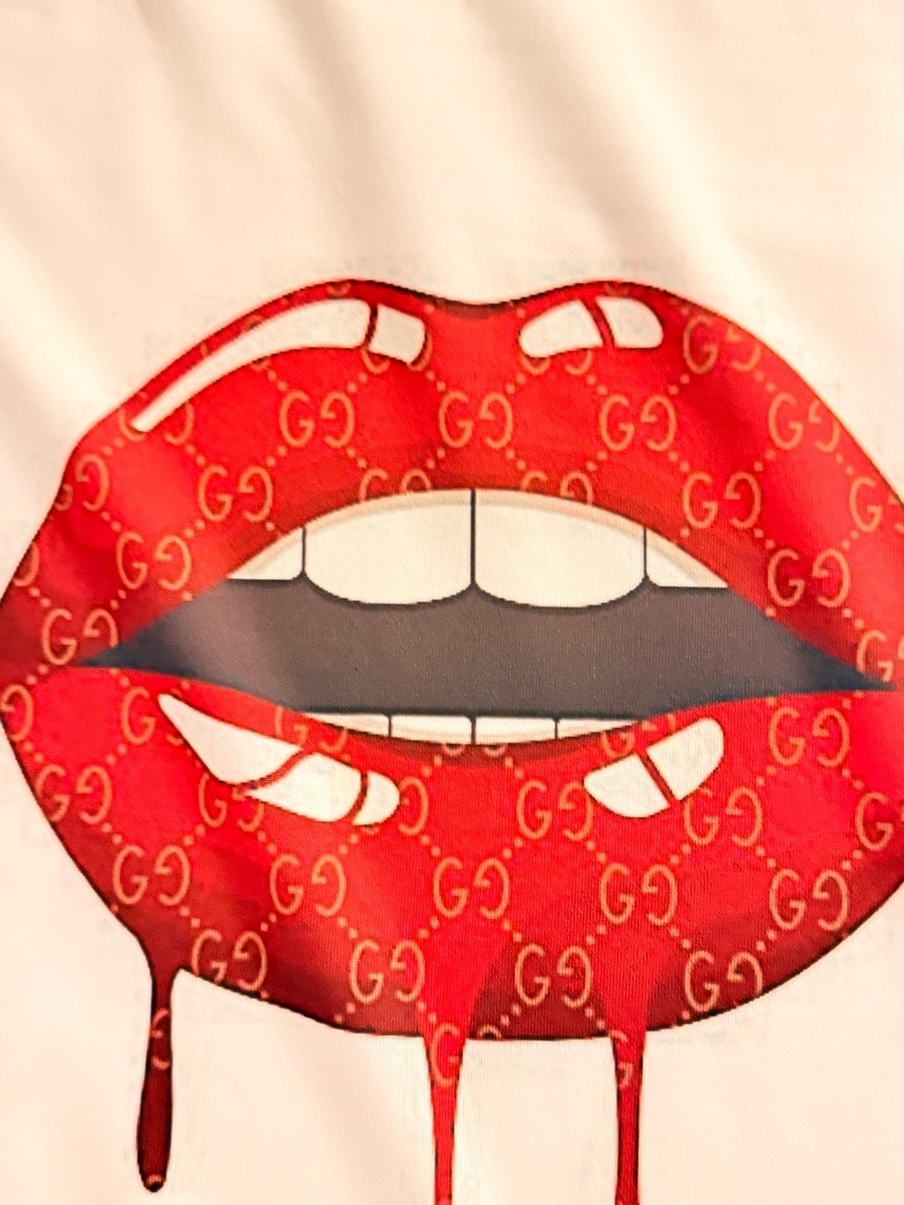 Custom Tee with Red Dripping Lips Graphic - Picture 2 of 2
